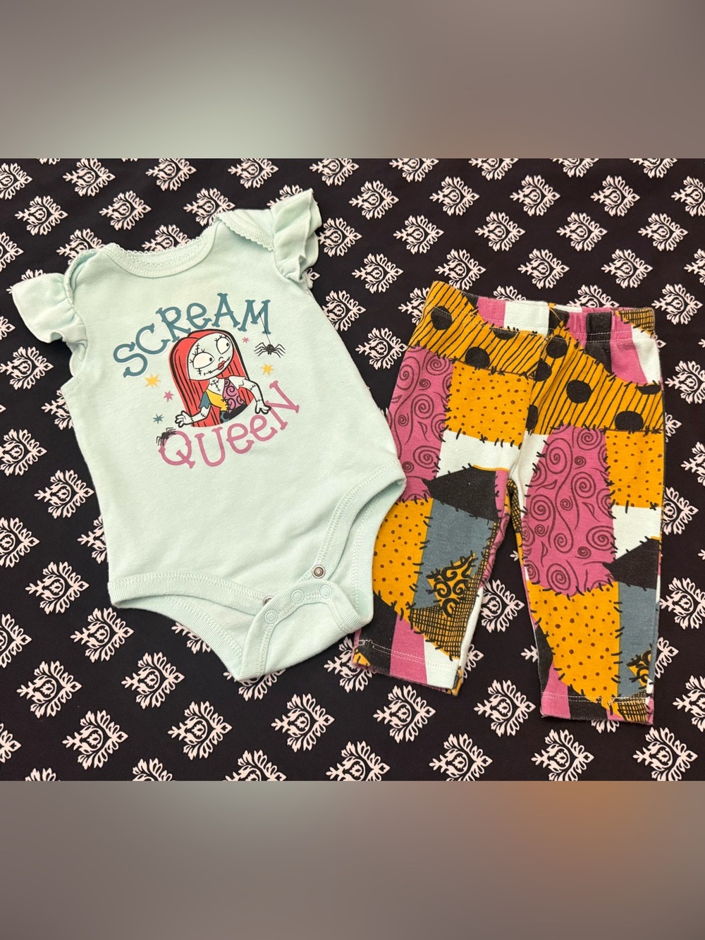 Disney Nightmare Before Christmas Sally Baby Girls Outfit Set 0-3M Bodysuit Pant